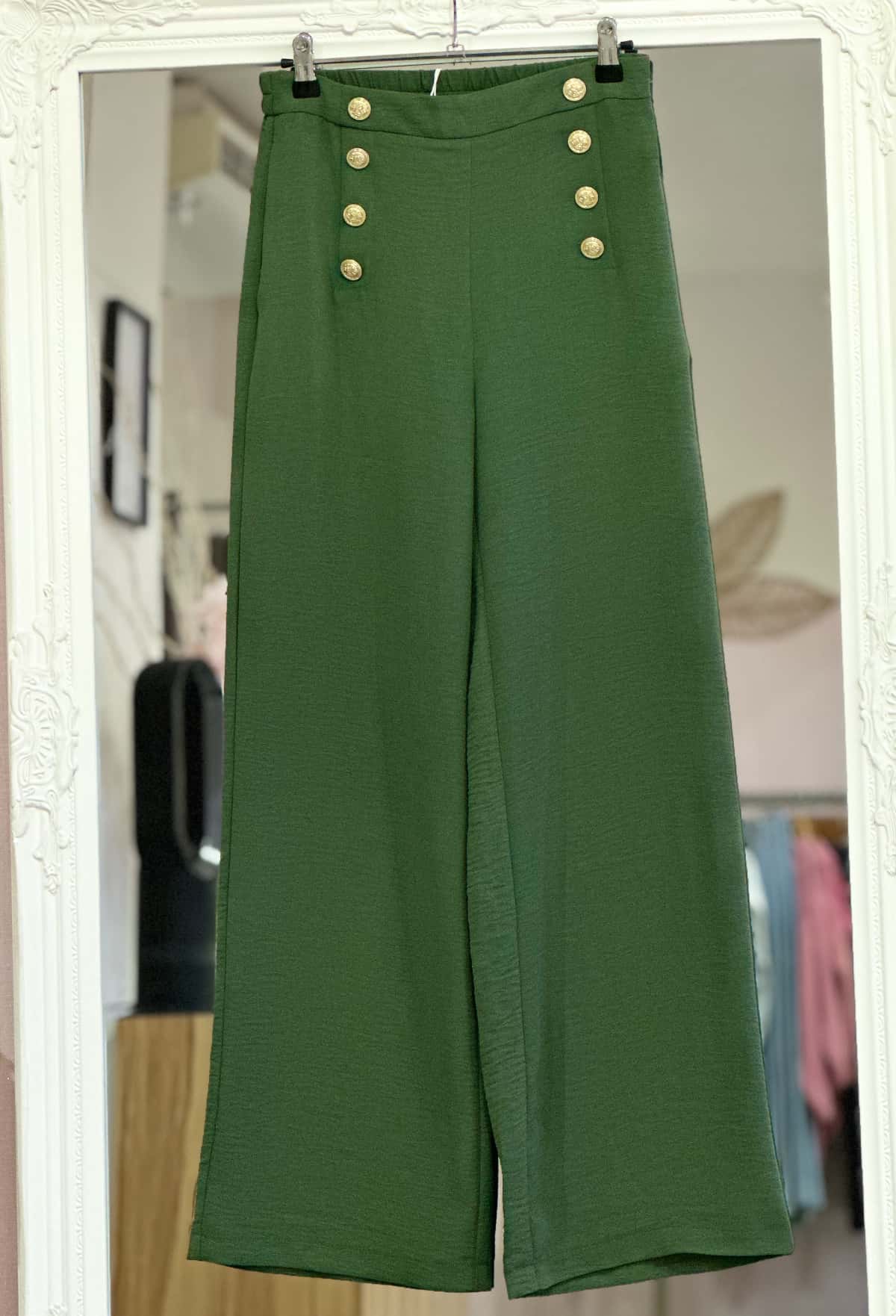 pantalon pont fluide kaki femme