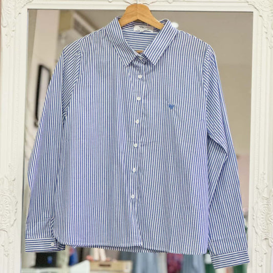 Chemise rayée bleue avec broderie cœur femme