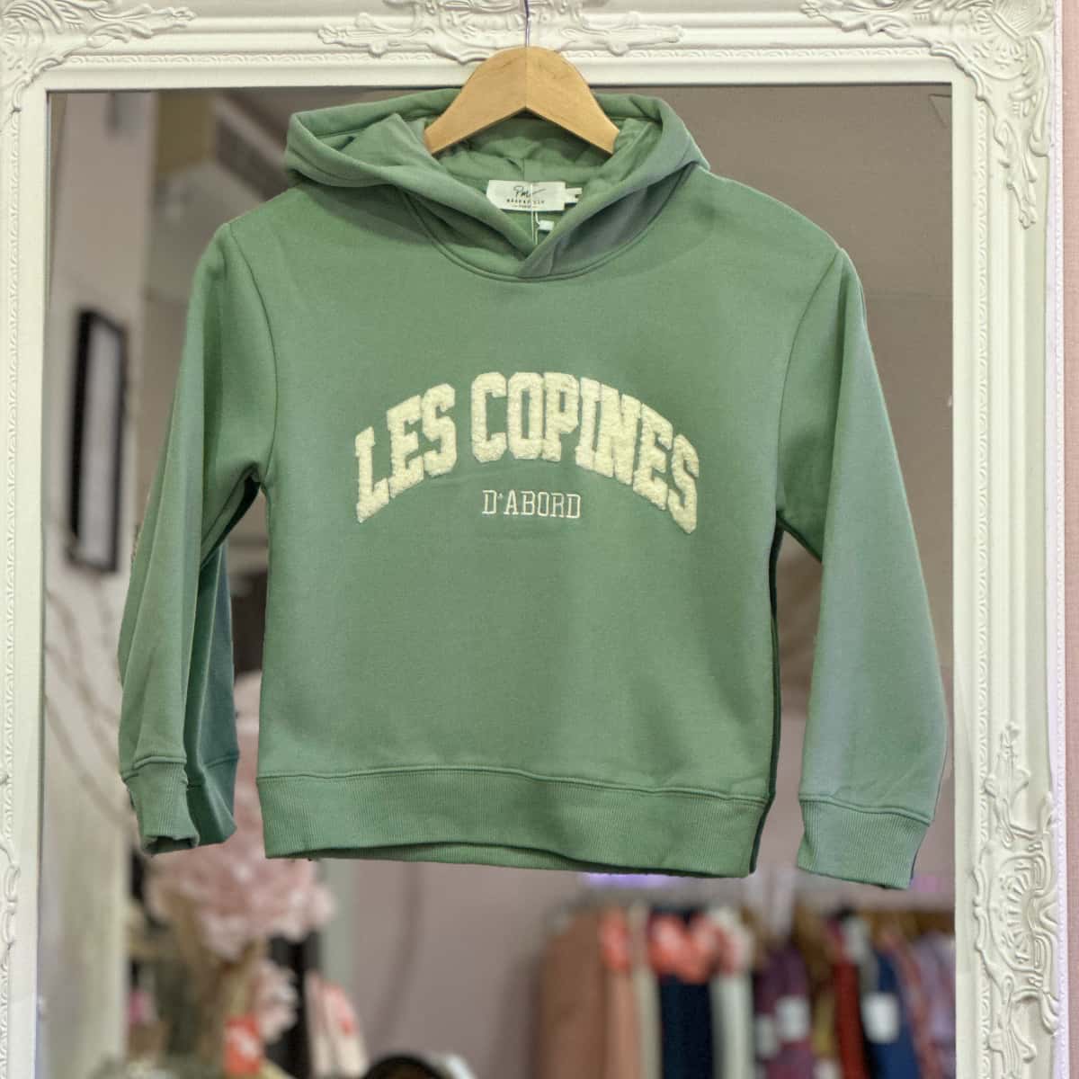 Sweat " les copines d'abord "vert d'eau junior