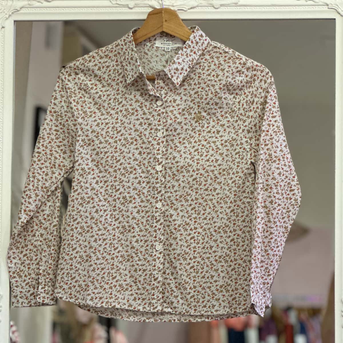 Chemise fleurie beige et orange junior
