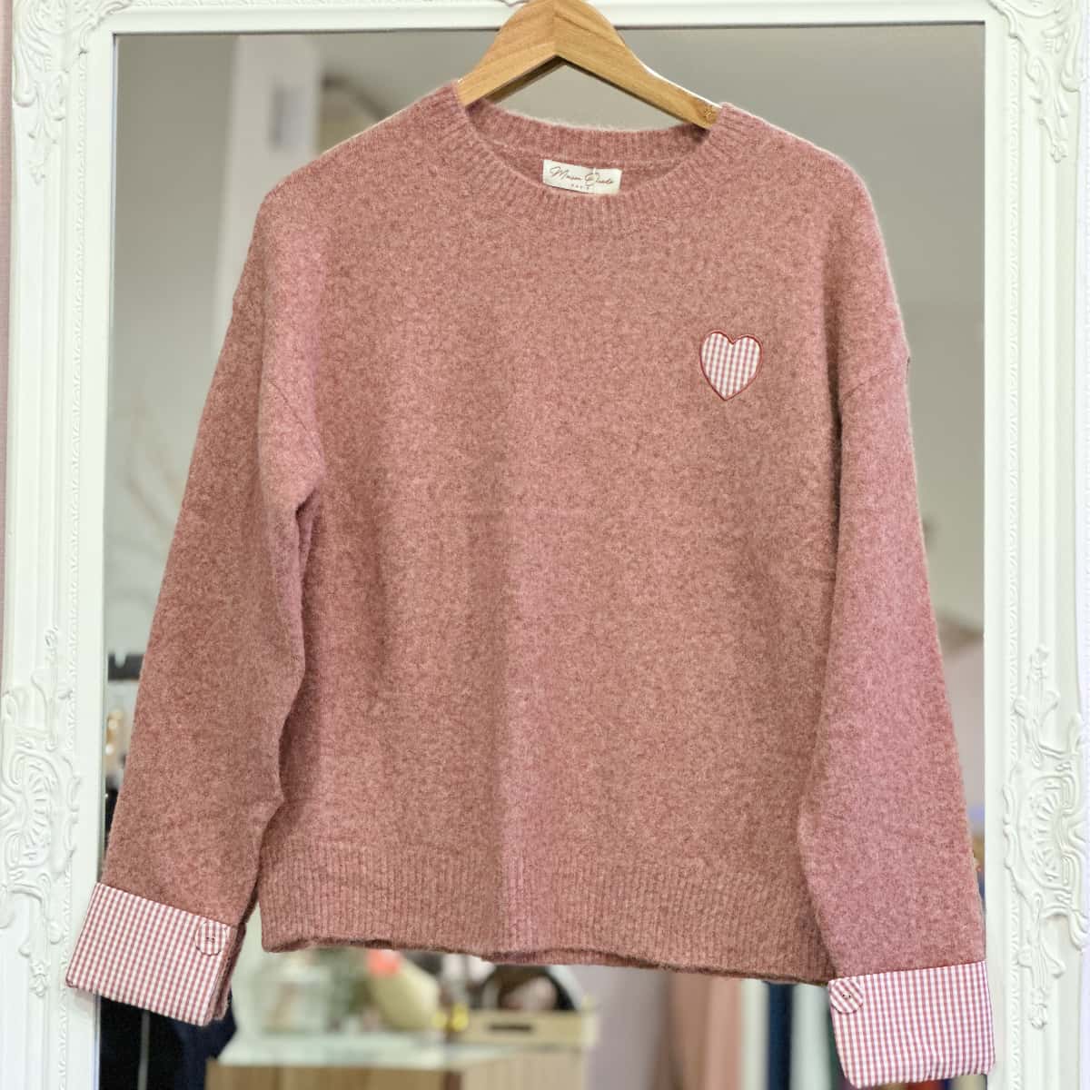 pull rose coeur vichy
