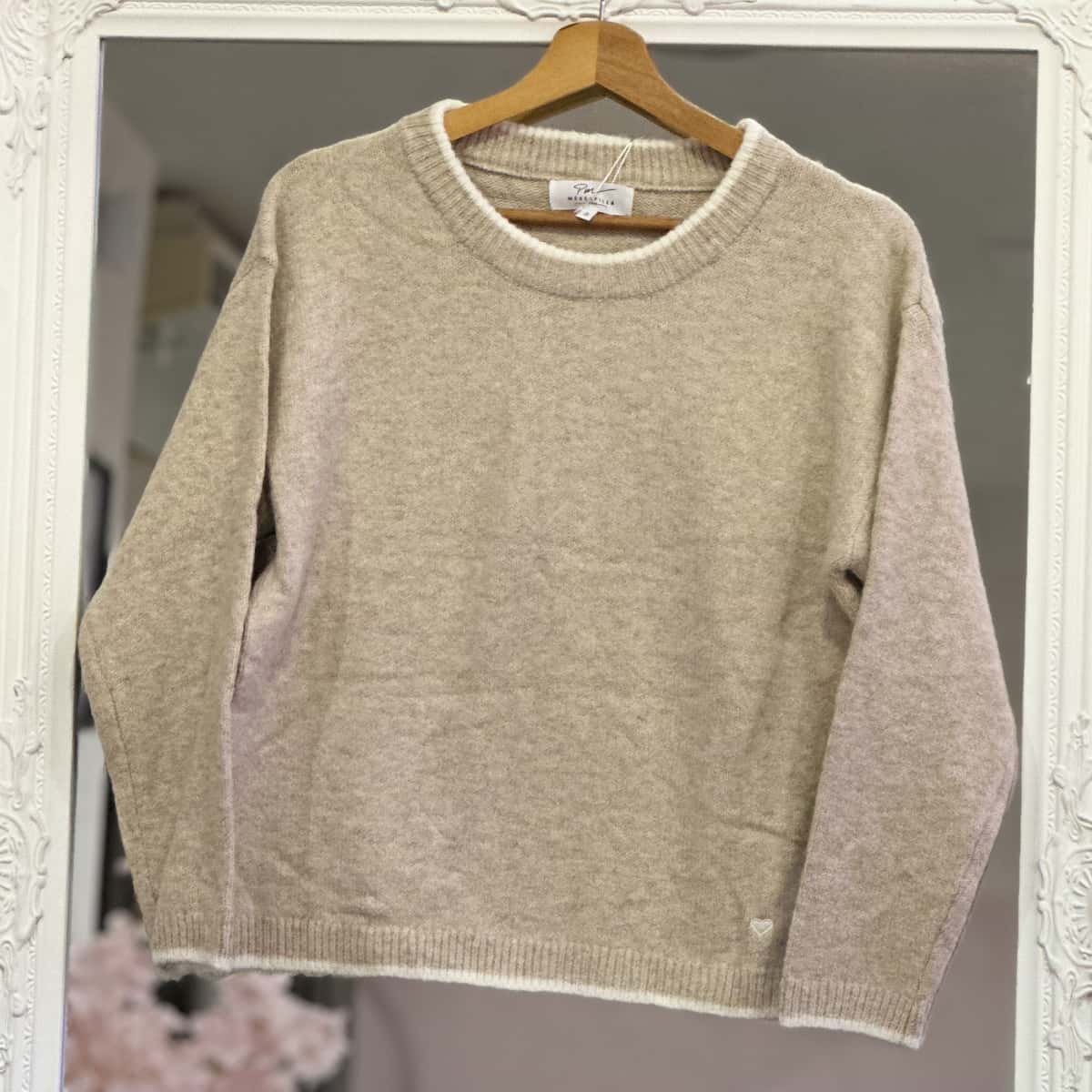 pull beige col rond femme