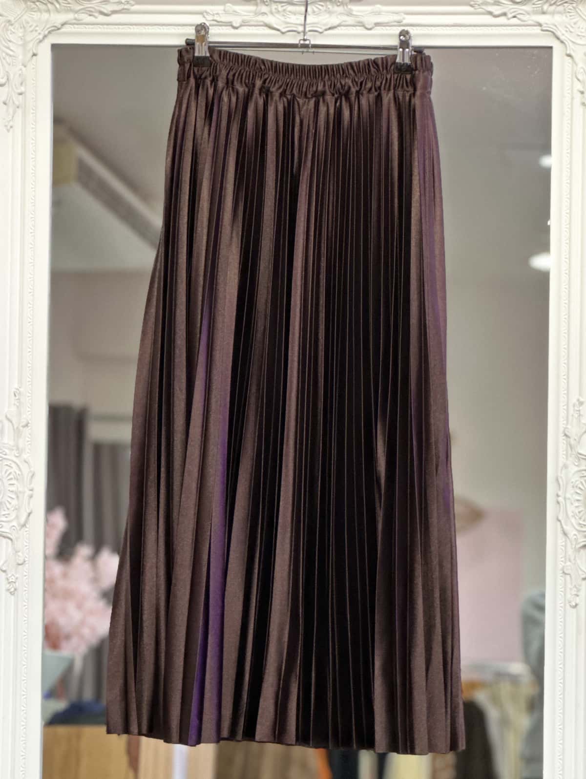 Jupe plissée satin chocolat