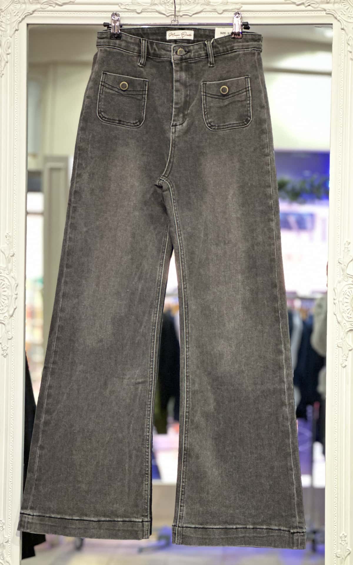 Jean gris flare poches plaquées