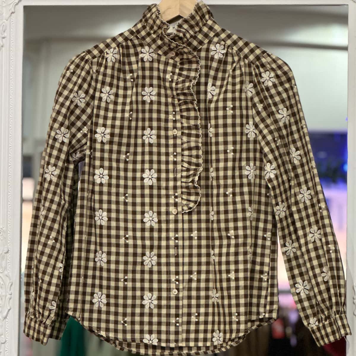 Blouse carreaux, choco fleurs beige