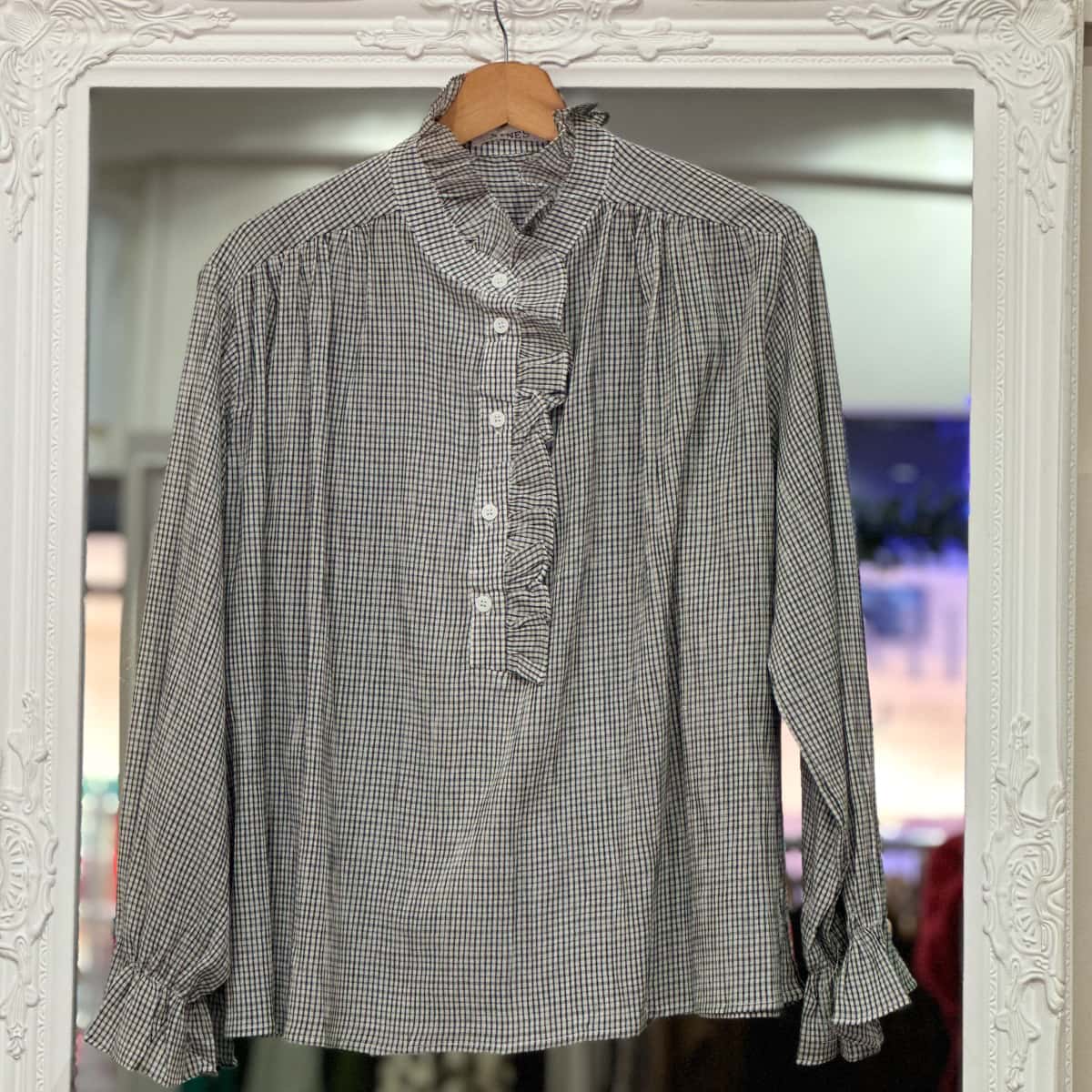 Blouse petites carreaux col froufrou