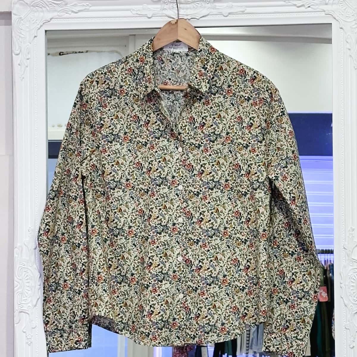 Chemise fleurie kaki/bleu junior