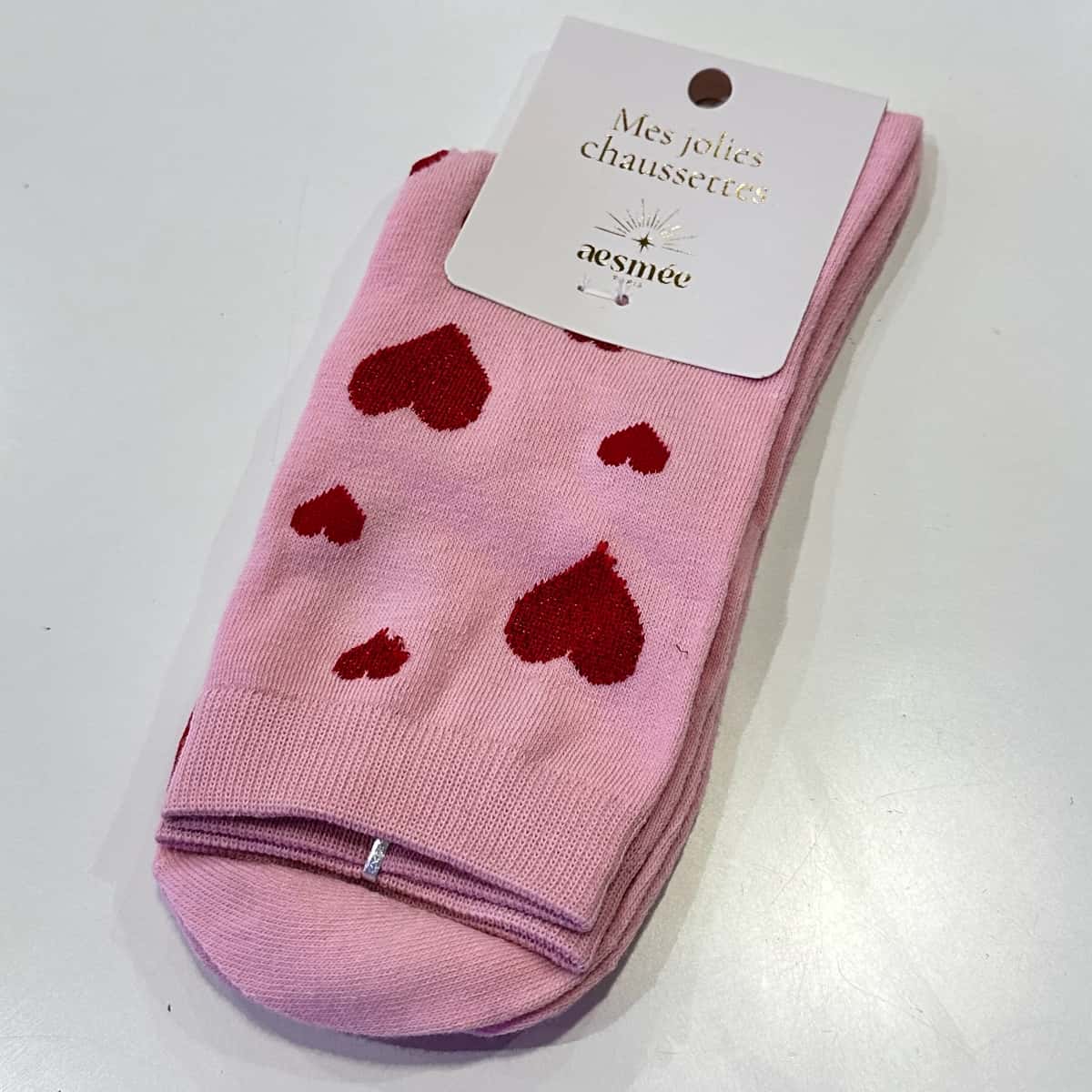 Chaussettes coeur rose