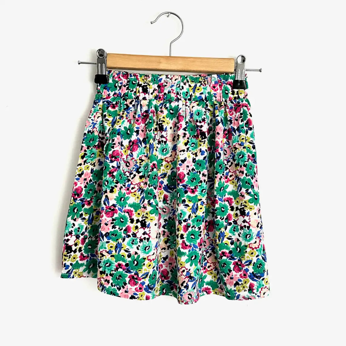 Jupe courte fleurie verte petite fille