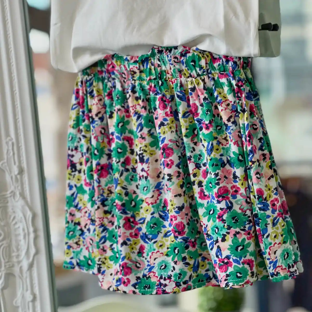 Jupe courte fleurie verte petite fille