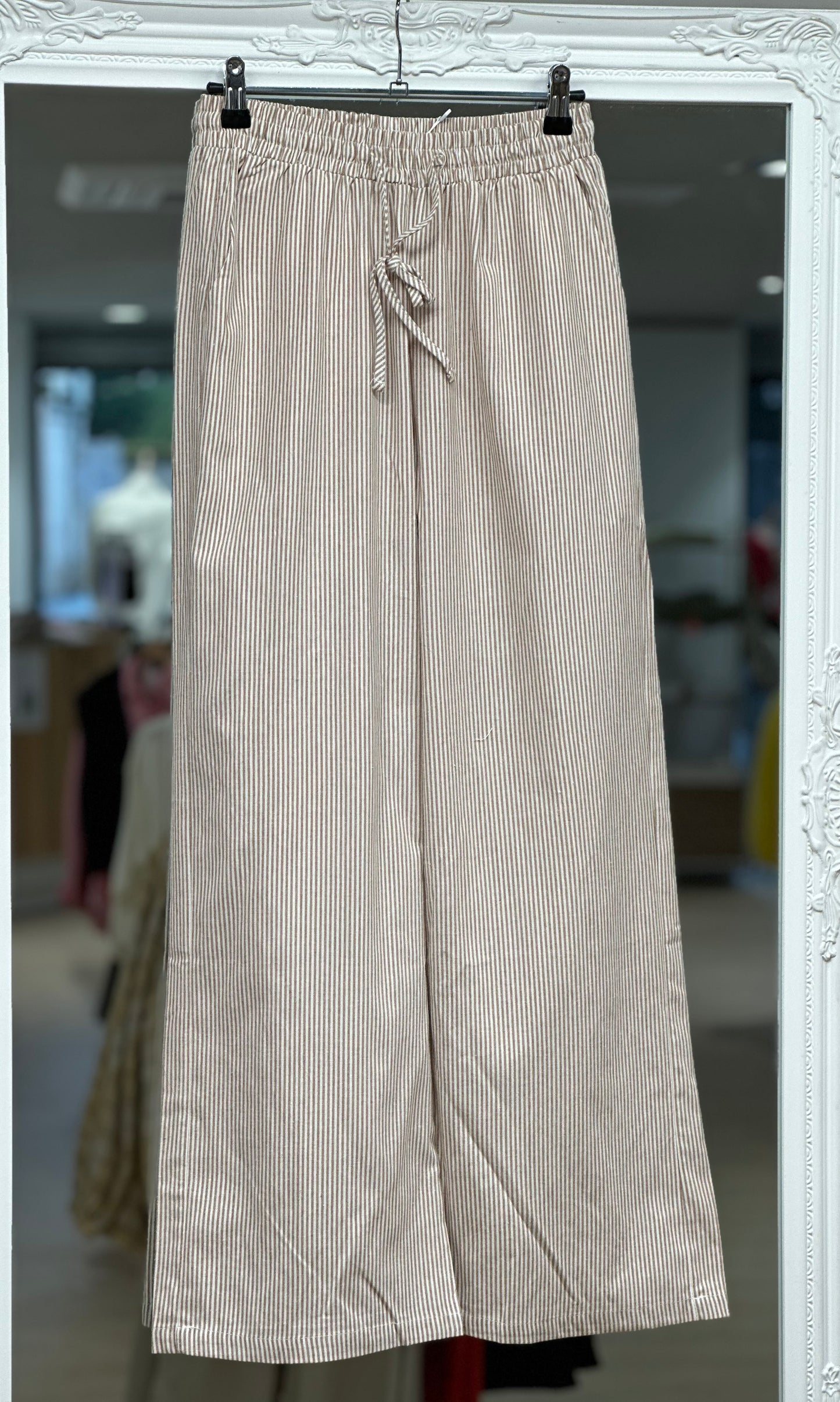 Pantalon coton rayé chocolat junior