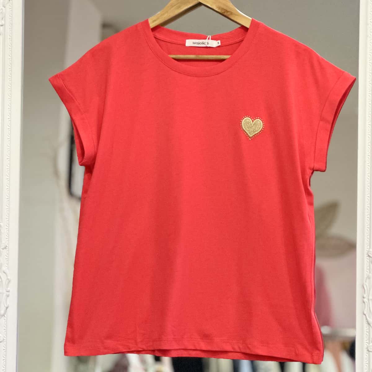 T shirt orange coeur doré