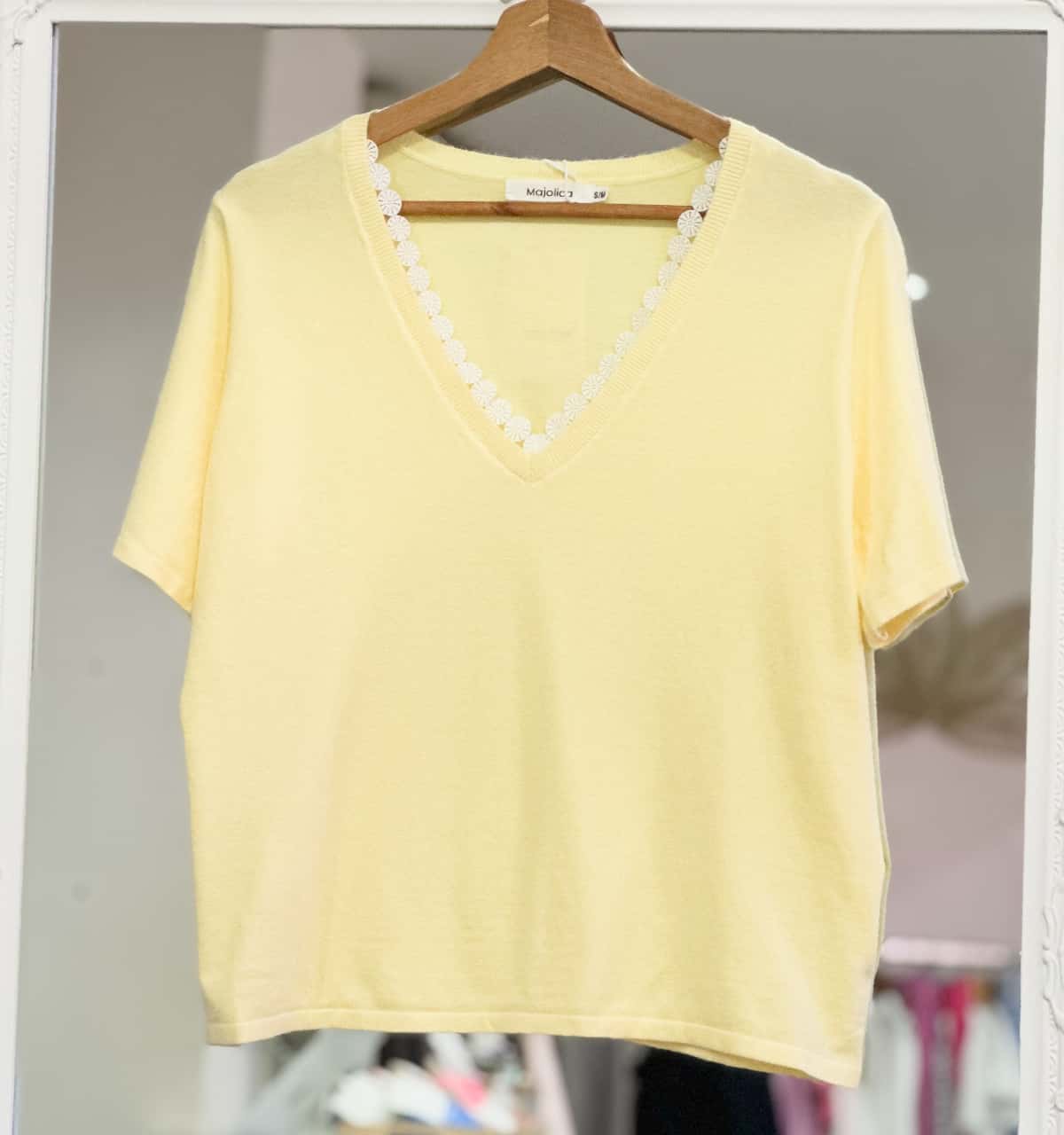 Pull jaune manches courtes femme