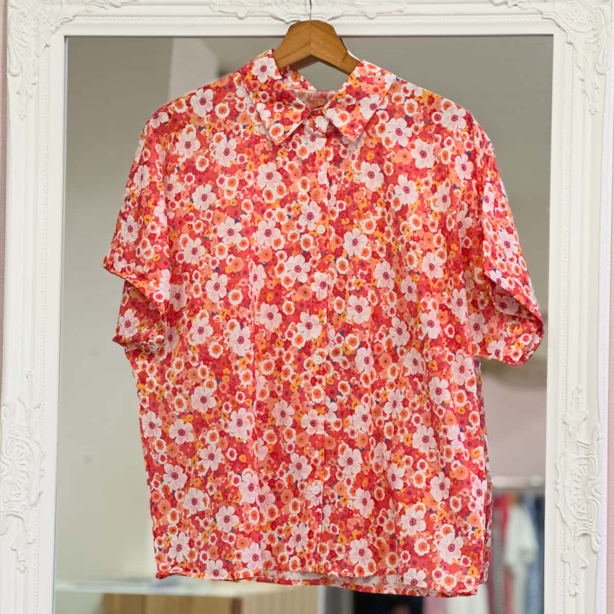 Chemise fleurie fuchsia orange