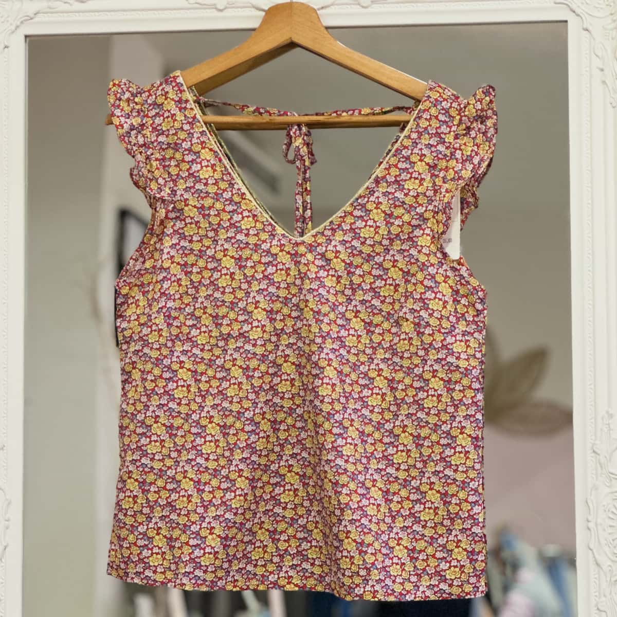 top fleuri jaune/rouge