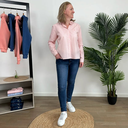Chemise rayée bleue avec broderie cœur femme