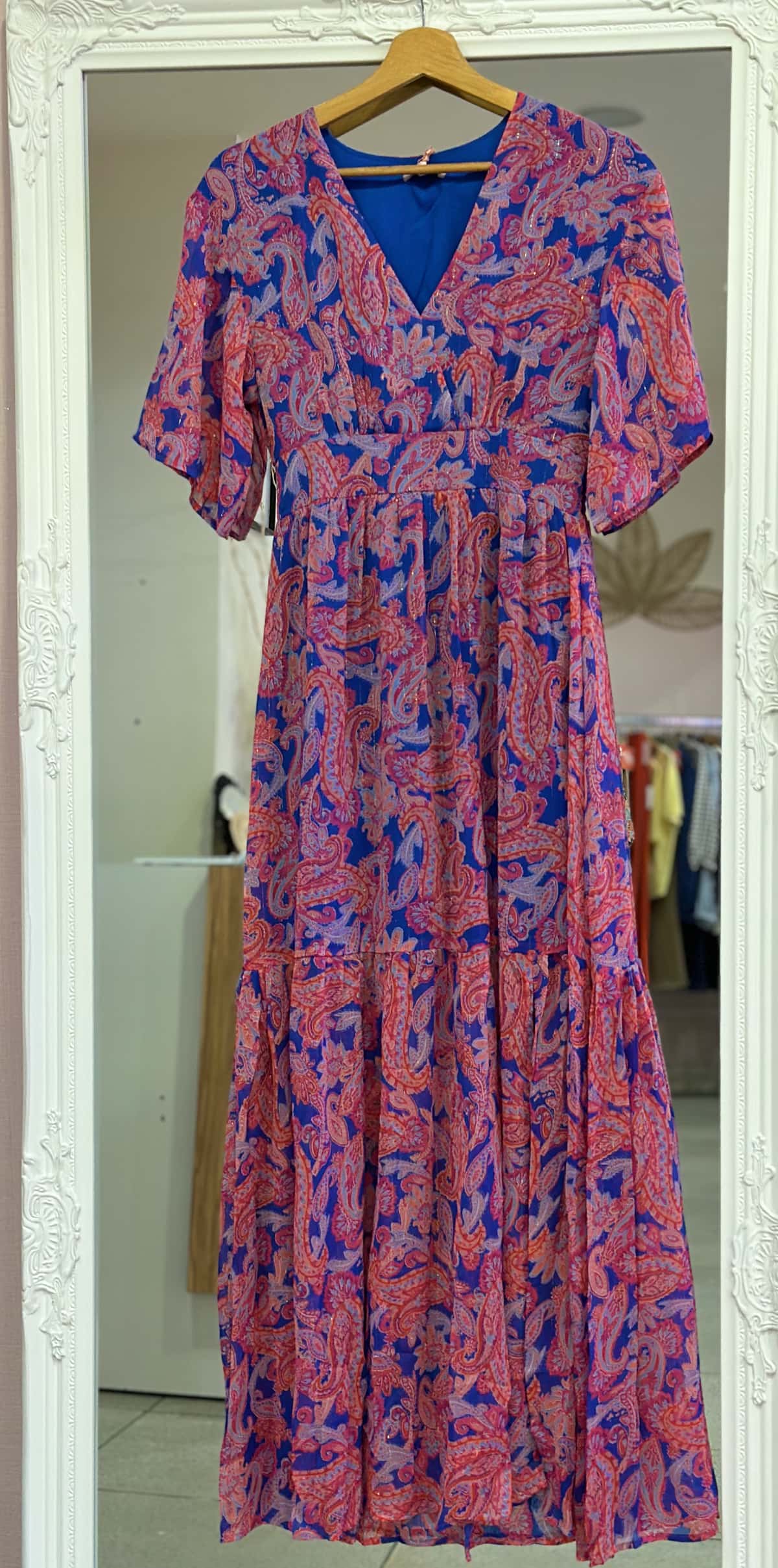 Robe longue rose et bleu