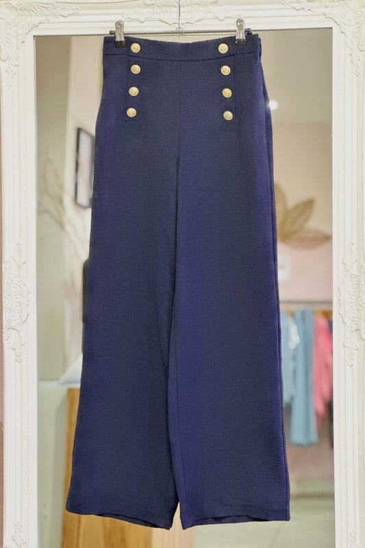 pantalon pont fluide marine femme