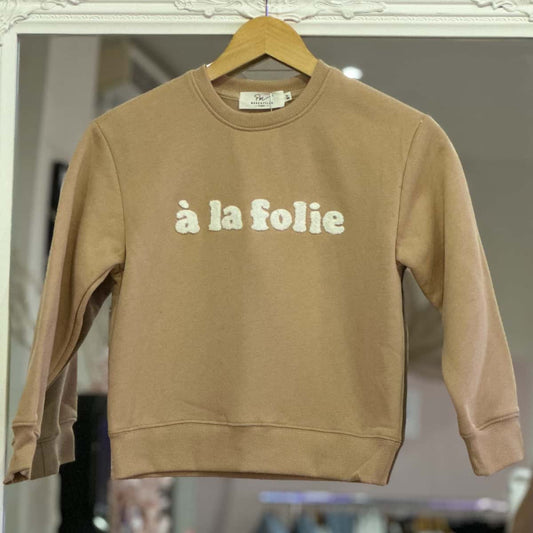 sweat beige  " la  Folie " junior