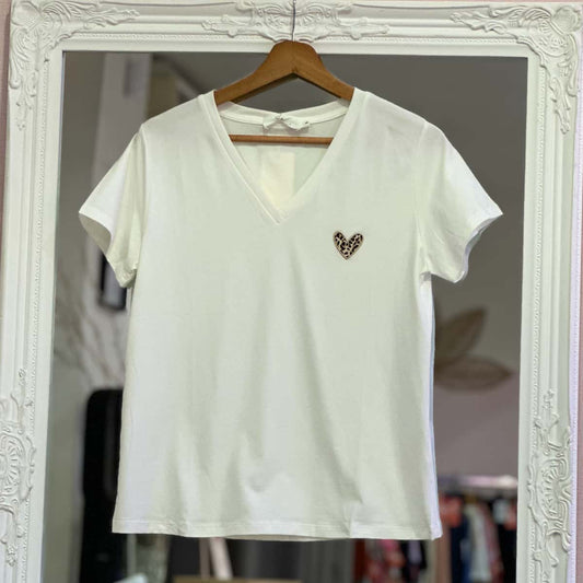 T shirt coeur léopard femme