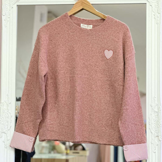 pull rose coeur vichy