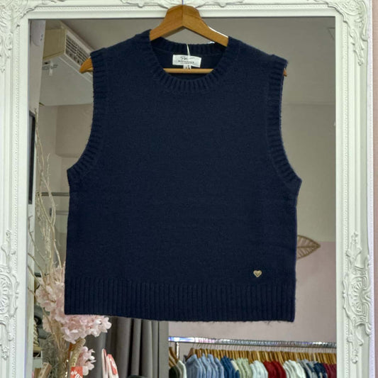 Pull sans manche marine femme