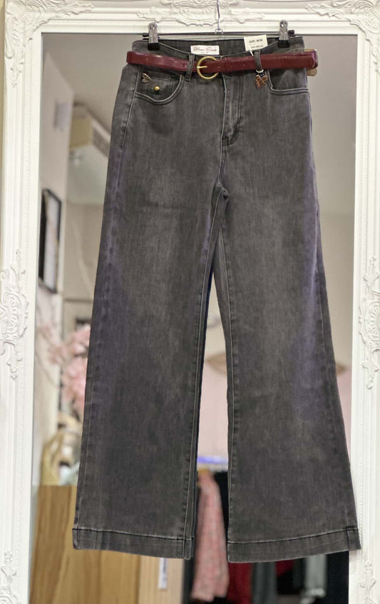 Jean gris boutons fantaisistes femme