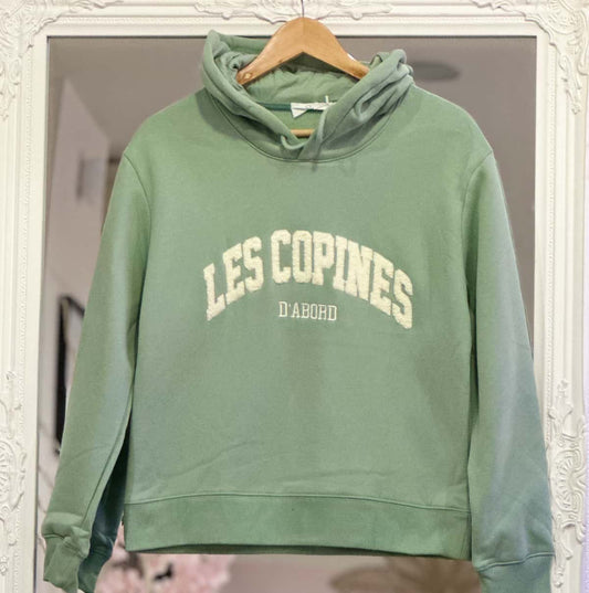 Sweat à capuche “ Les copines d’abord ” vert femme