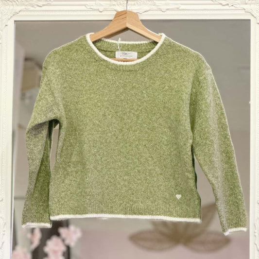 Pull matcha col rond écru junior