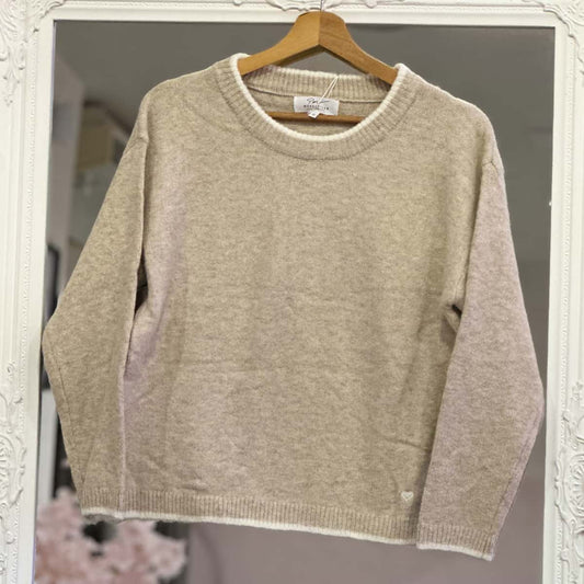 pull beige col rond femme