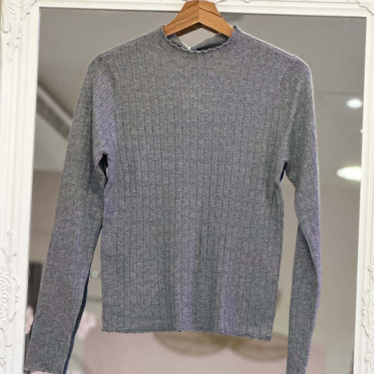 Pull fin col cheminée gris