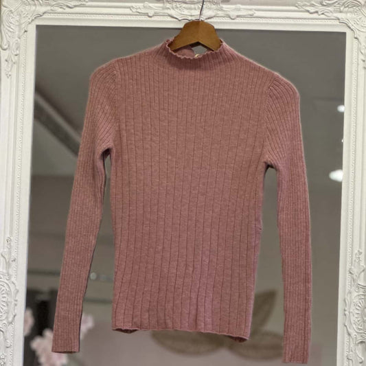 Pull col cheminée rose