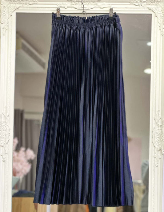 Jupe plissée satin bleu