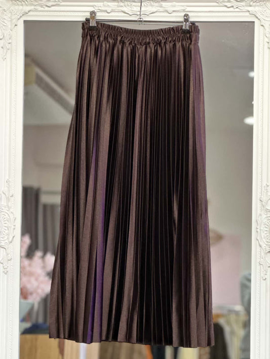 Jupe plissée satin chocolat
