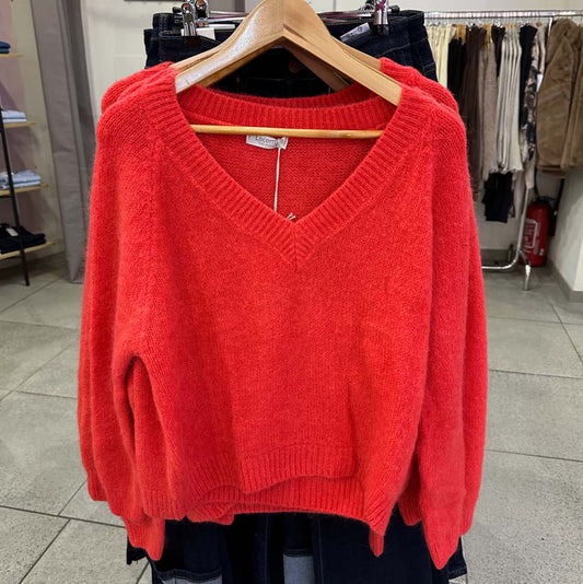 Pull col V rouge