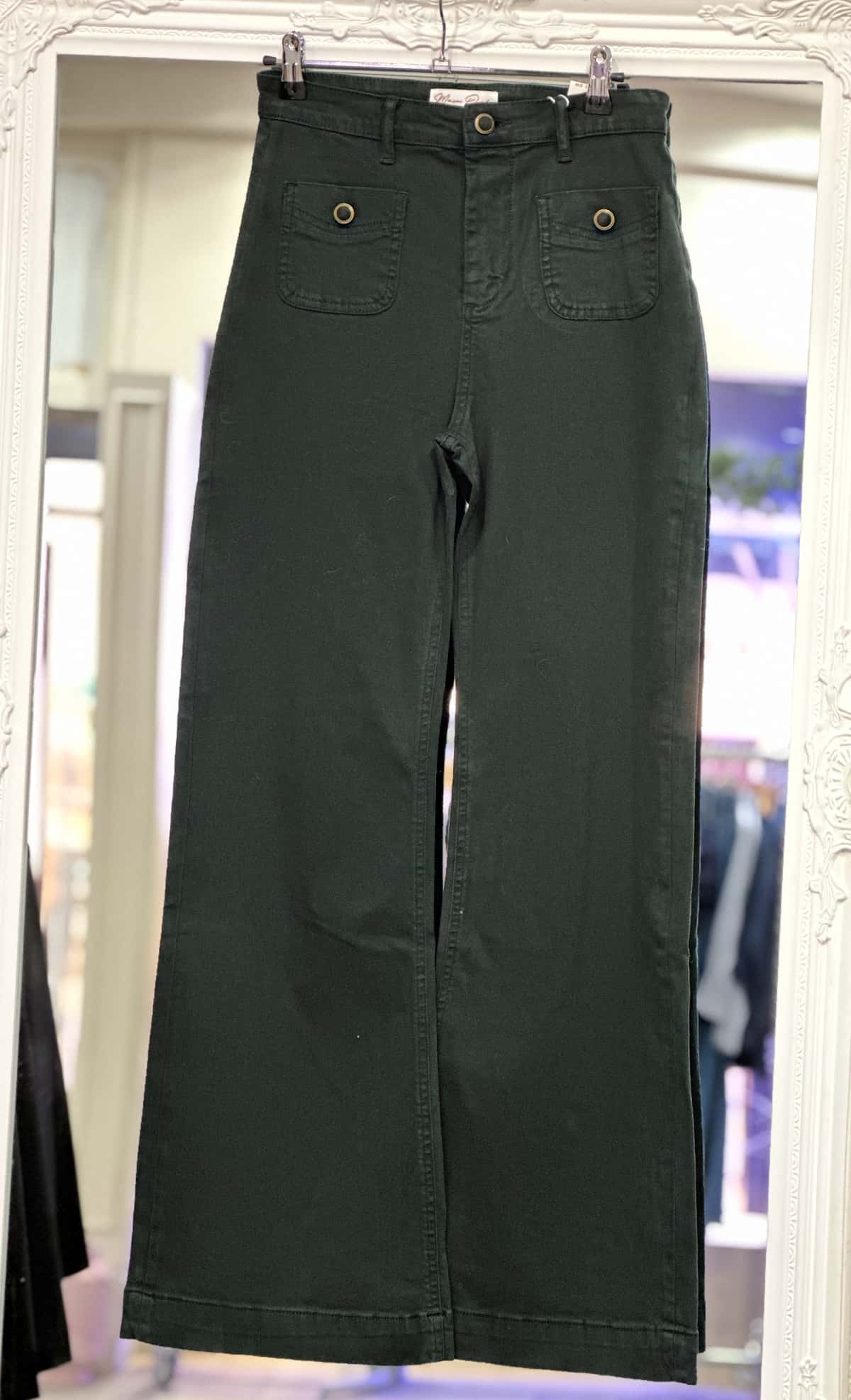 Jean vert poches plaquées