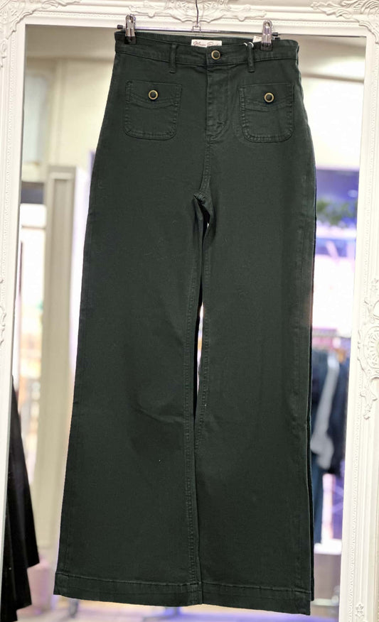Jean vert poches plaquées