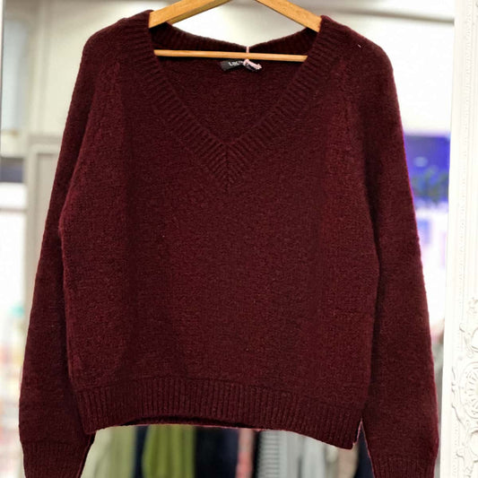 Pull col V lie de vin