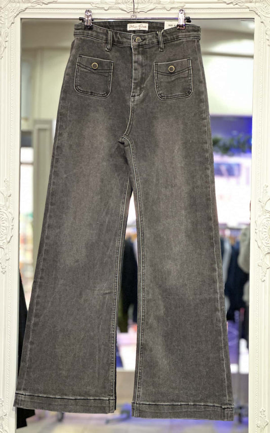 Jean gris flare poches plaquées