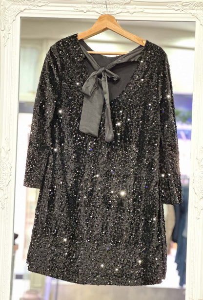 Robe paillettes noir femme