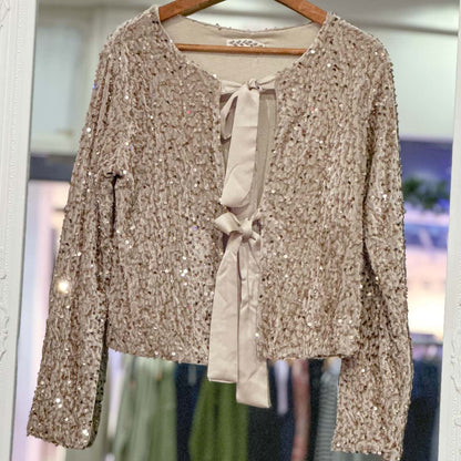 Gilet veste à paillettes beige