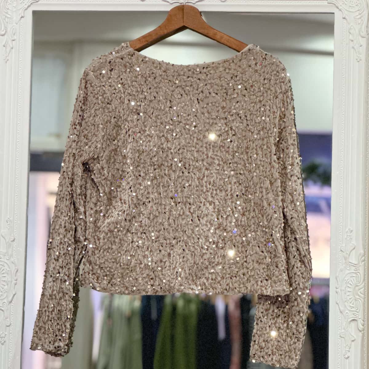 Gilet veste à paillettes beige