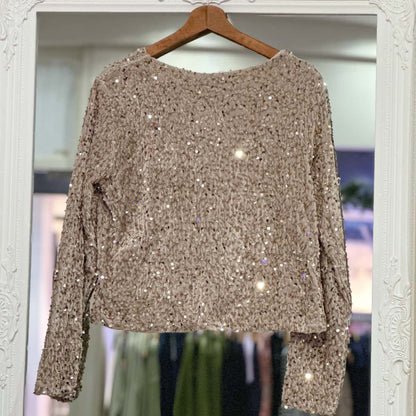 Gilet veste à paillettes beige