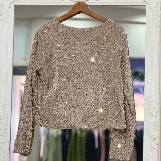 Gilet veste à paillettes beige