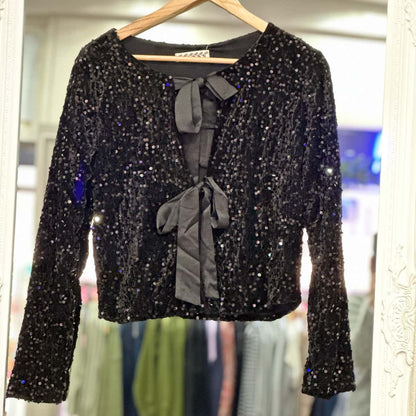 Gilet veste à paillettes noir