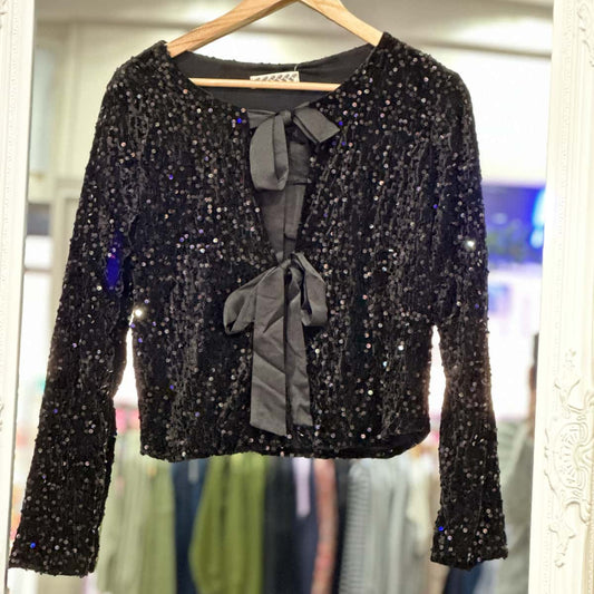 Gilet veste à paillettes noir