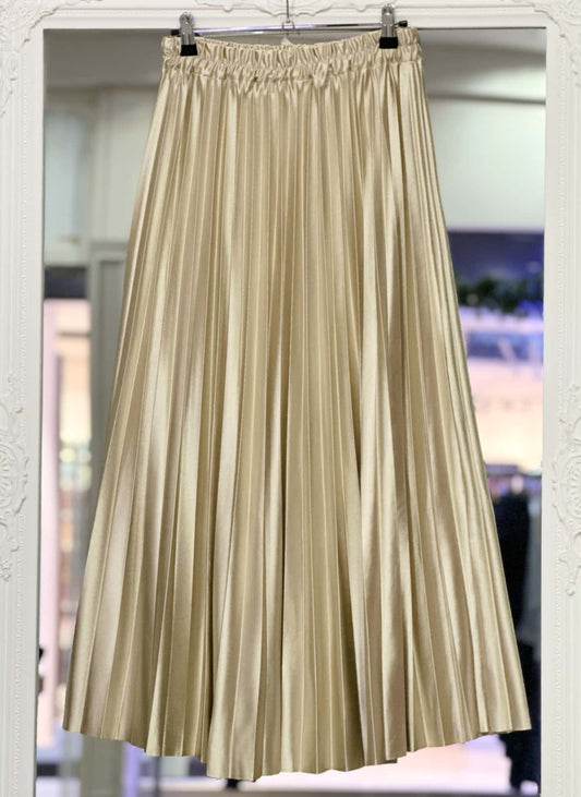 Jupe plissée satin beige