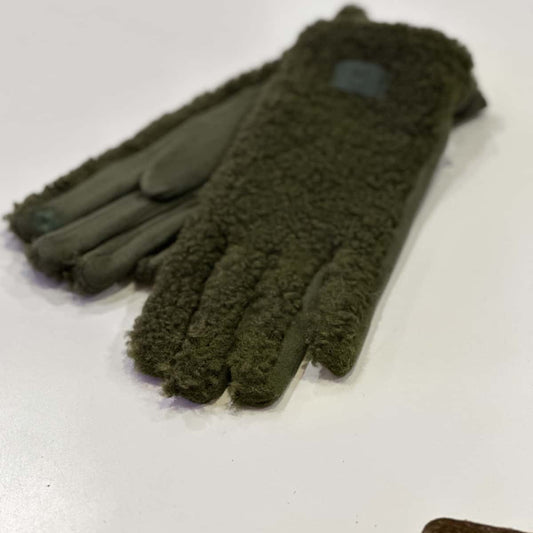 Gants effet bouclettes kaki