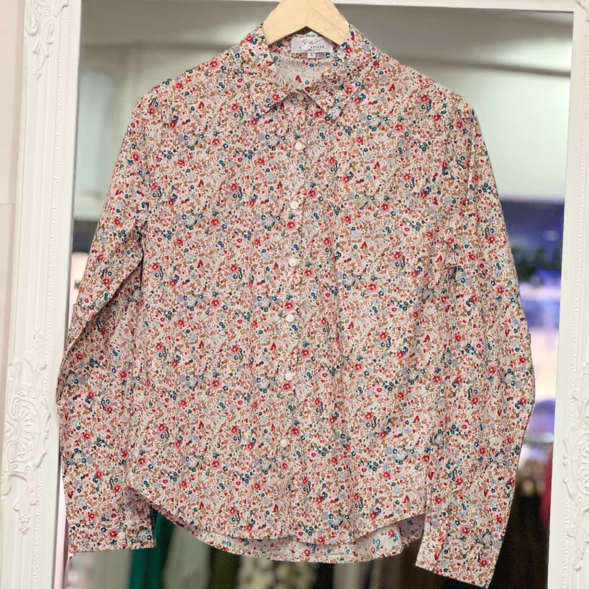 Chemise fleurie rose bleu beige