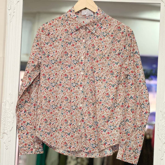 Chemise fleurie rose bleu beige